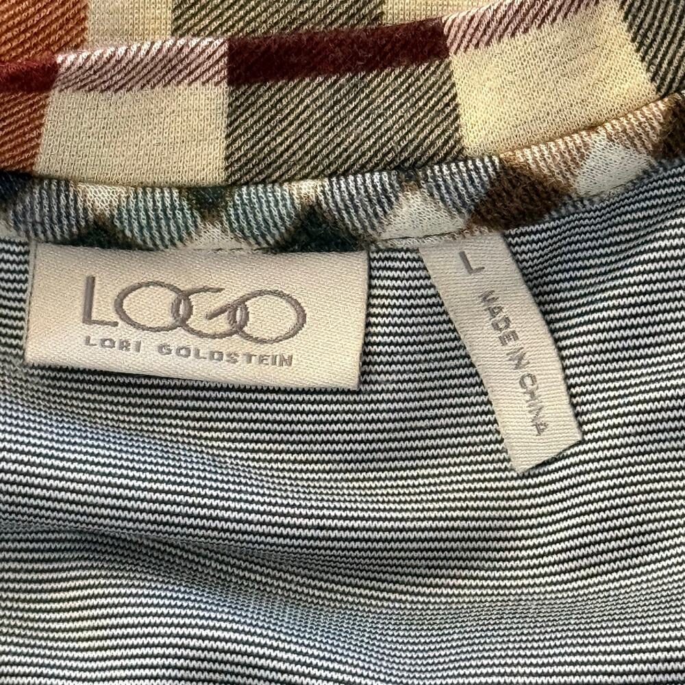 LOGO Lori Goldstein Plaid Sharkbite Tunic Top Large Boho V-Neck Asymmetrical - Picture 4 of 10